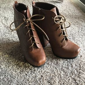 Charlotte Russe Lace Up Brown Leather Pump Booties